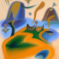 an abstract painting of a mountain