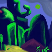 a painting of a green cactus in the desert