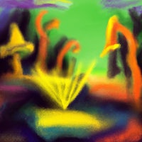 a painting of a yellow light